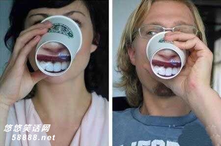 喝杯水露出你的大牙来。